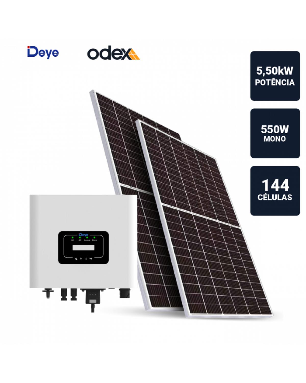 GERADOR SOLAR 5,5KWP INVERSOR DEYE 5KWP 10 PAINEIS 550W ODEX SB TELHADO LAJE 15°