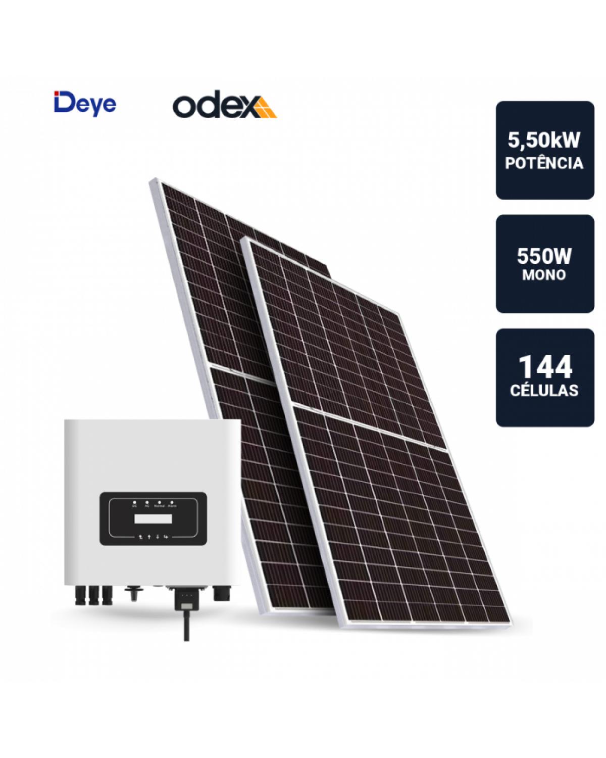 GERADOR SOLAR 5,5KWP INVERSOR DEYE 8KWP 10 PAINEIS 550W ODEX SB TELHA CERAMICA/COLONIAL