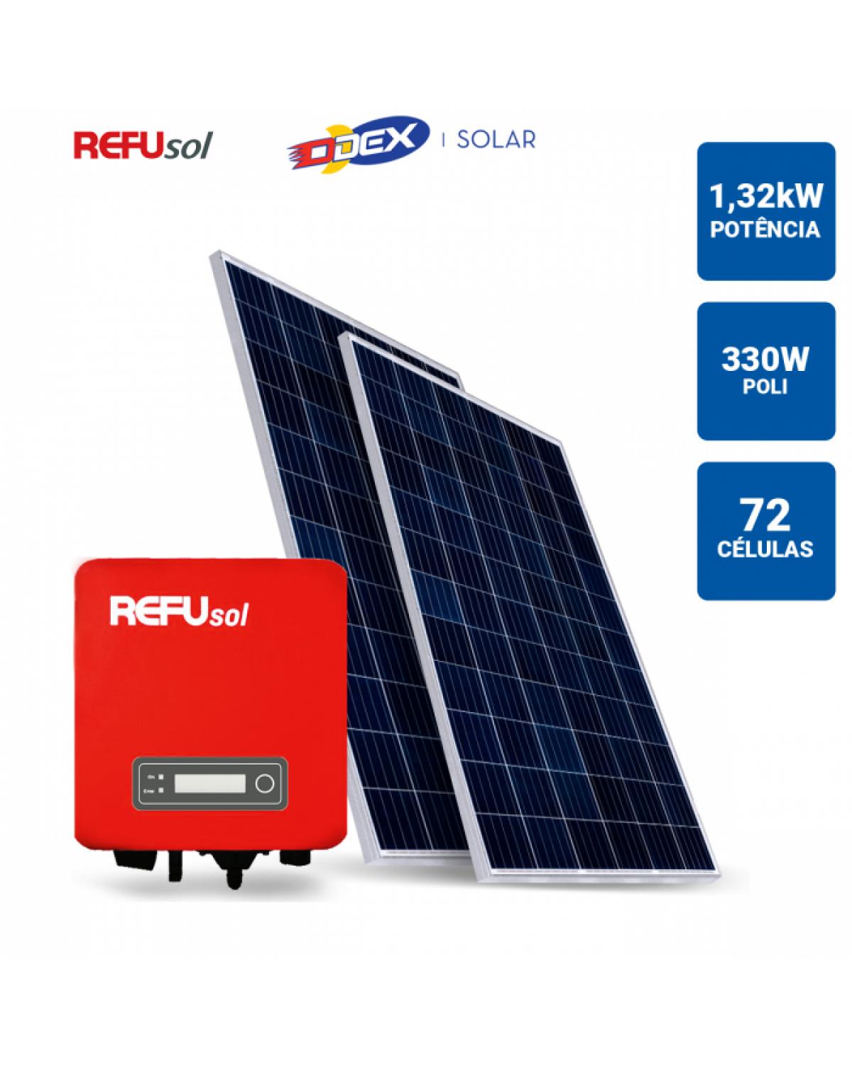 GERADOR SOLAR 1,32KWP INVERSOR REFUSOL 3,3KWP 4 PAINEIS 330W ODEX TELHA METALICA/TRAPEZOIDAL/ZIPADA